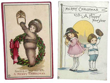 Christmas Postcard Stecher Children Raise Flag Knock on Door Wreath 1 MEP Lot 2