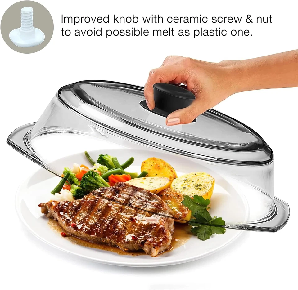 Cubierta alta para salpicaduras de microondas de vidrio para alimentos - Plato transparente para utensilios de cocina y utensilios de horneado Foto 4 de 4