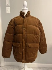 Gap Puffer Jacket Mens, Small, Brown Corduroy Flap Pockets, Lined Relaxed Fit