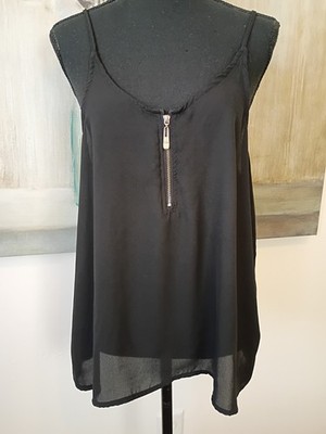 Rue 21 Dressy Tank Front Zipper Black Blank Sheer Tank Women's XL 