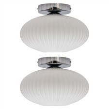 Set 2 Plafoniere da Incasso Vetro Bianco Cromato Illuminazione Casa