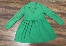 Zara Green Mini Dress Medium Collared V-Neck Long Sleeve Flowy Babydoll Dress