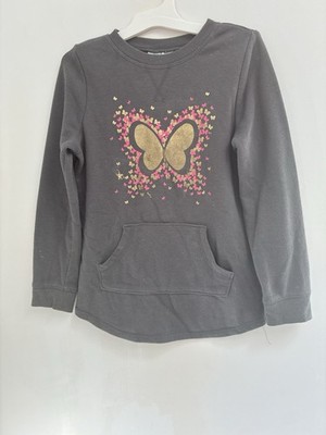Jumping Beans Kids Girls Gold Butterfly Crewneck Long Sleeve Sweatshirt Gray 6