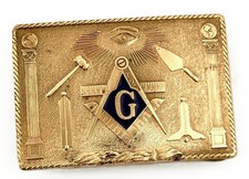 Vtg Solid Bronze Masonic Belt Buckle Freemasons Harry Klitzner Shriner Artist