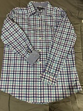 Croft  Barrow Blue  Purple Checkered Mens Long Sleeve Dress Shirt 16 1/2 34/35