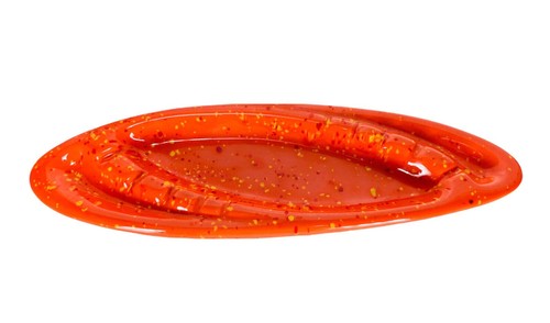 Cenicero de tabla de surf atómico de cerámica moteada naranja vintage MCM 60s 70s 16" - Imagen 3 de 9