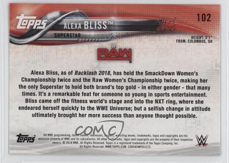 2018 Topps WWE Then Now Forever Alexa Bliss #102 - Image 2 of 3