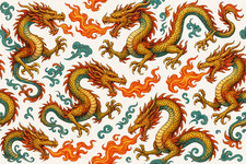 Pure Cotton Fire Dragon Pattern Digital Printed Cut By 1 Yard