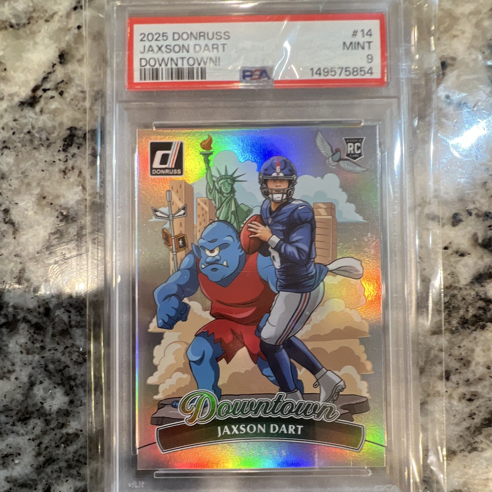 2025 Panini Donruss Jaxson Dart Downtown! RC #14 New York Giants PSA 9