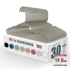 30 Pack of Gray Plastic 12" Kids Hangers - 5lb Capacity - Made in USA