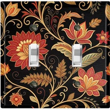 Metal Light Switch Outlet Cover Wall Plate Red Black Yellow Floral Decor FWR288