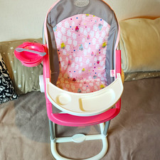 Baby Born Puppenhochstuhl rosa/grau/wei&szlig; mit Tischplatte, Tablett & F&uuml;tterset