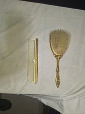 Vintage 1940's 24K Gold Plated Floral Ornate Victorian Brush And Comb Set