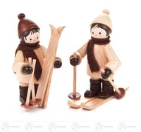 Miniatur Kinder Mit Ski Natur (2) H=Ca 5,5 Cm Neu Erzgebirge Weihnachtsfigur