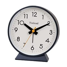 4.5" Battery Operated Antique Retro Analog Alarm Clock, Small Silent Black