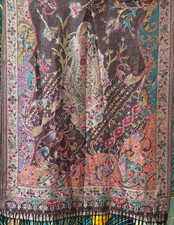 Cashmere Paisley Scarf Purple Blue Green Fringe Gift From Jerusalem 27 x 70 in