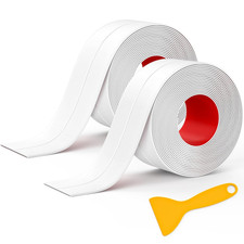 Caulk Tape Waterproof Self Adhesive, 2 Rolls White Caulking Sealant Strip for Ki