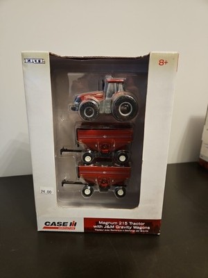 ERTL Case IH 1/64 215 Tractor with Two J+M Gravity Wagons NIB