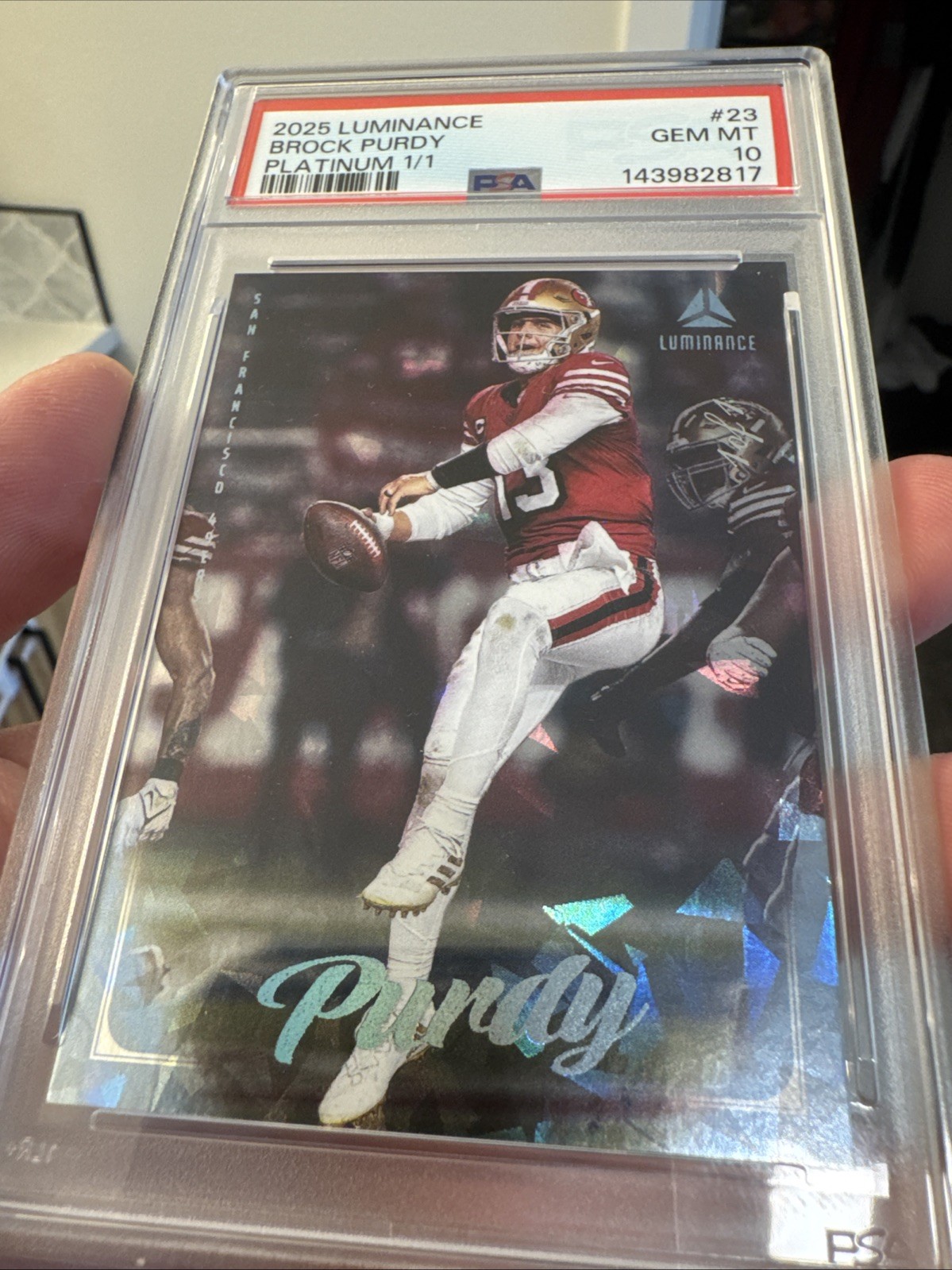 2025 Luminance Brock Purdy Platinum 1/1 PSA 10 view 5