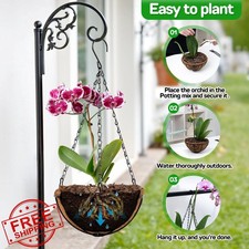QCQHDU 3 Pack 8" Metal Hanging Orchid Baskets w/ Coco Liners