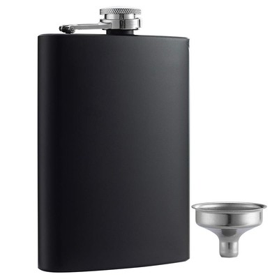 8 oz Matte Black Pocket Liquor Whiskey Hip Flask with Funnel, Stainless Steel...