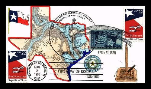 US COVER LOIS HAMILTON HAND PAINTED REPUBLIC OF TEXAS FDC COMBO DUAL CANCEL