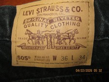Vtg Levis 505 Mens 36x34 Black Orange Tab Made in Mexico Straight LEG 0996 1996