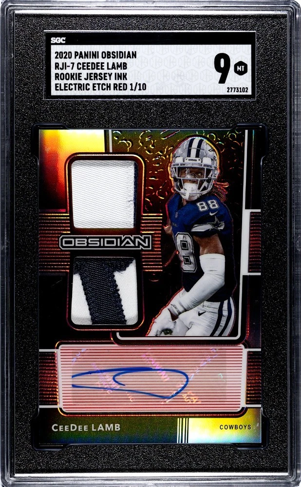 CeeDee Lamb Panini Obsidian Rookie Jersey Ink #RJI7 Electric Etch-Green