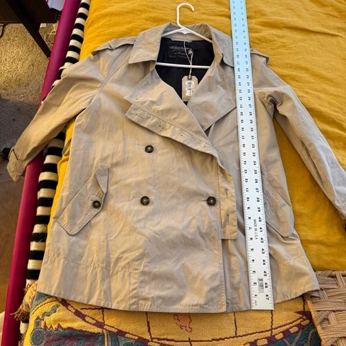AllSaints Sherlock Trench Coat Stone Beige Double Breasted Womens US 10 image 6