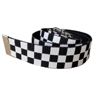 CHECKERBOARD NYLON STOFFGÜRTEL Schachbrett Schwarz-weiß kariert, 120 cm