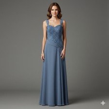 CLEARANCE WAS $593 Steel Blue Chiffon Gown w/ Capelet Size 8