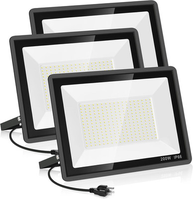 3 Pack 200W LED Flood Light,Super Bright Exterior Security Lights with Plug,Ip66