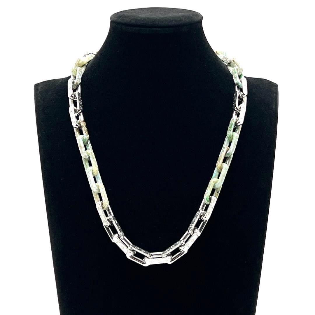 LOUIS VUITTON Collier Monogram Chain Metal Necklace Pendant Silver Boxed Rare