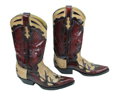 Rancho Cowboy Stiefel Western Boots Gr. 40 Leder bordeaux beige Vintage FS13