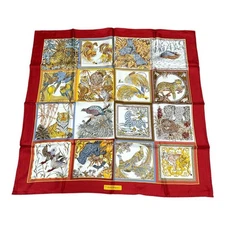 Salvatore Ferragamo Silk Animal Pattern Scarf Red 87cm Used