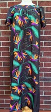 Hilo Hattie Dress Size M Birds Of Paradise Maxi Black Muumuu Tropical Vintage