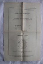 London to Switzerland 1930 Train Timetable Spring Through Services Railway