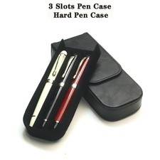 Black Leather 3 Slots Hard Fountain Pen Case Storage Box Removable Pen Tray