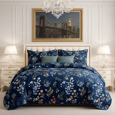 Luxury 3pc Quilted Winter Bedspread Throw Comforter Pillow Sham Double King