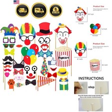 36PCS Circus Photo Booth Props Funny Carnival Theme Party Decorations