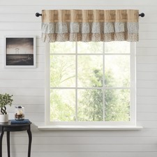 Kaila Country Cottage Ruffled Gold Ticking Stripe Curtain Valance 16x72