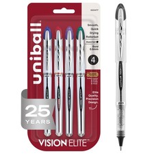 uniball Vision Elite Rollerball Pens, Bold Point 0.8mm, Assorted Colors, 4 Pack
