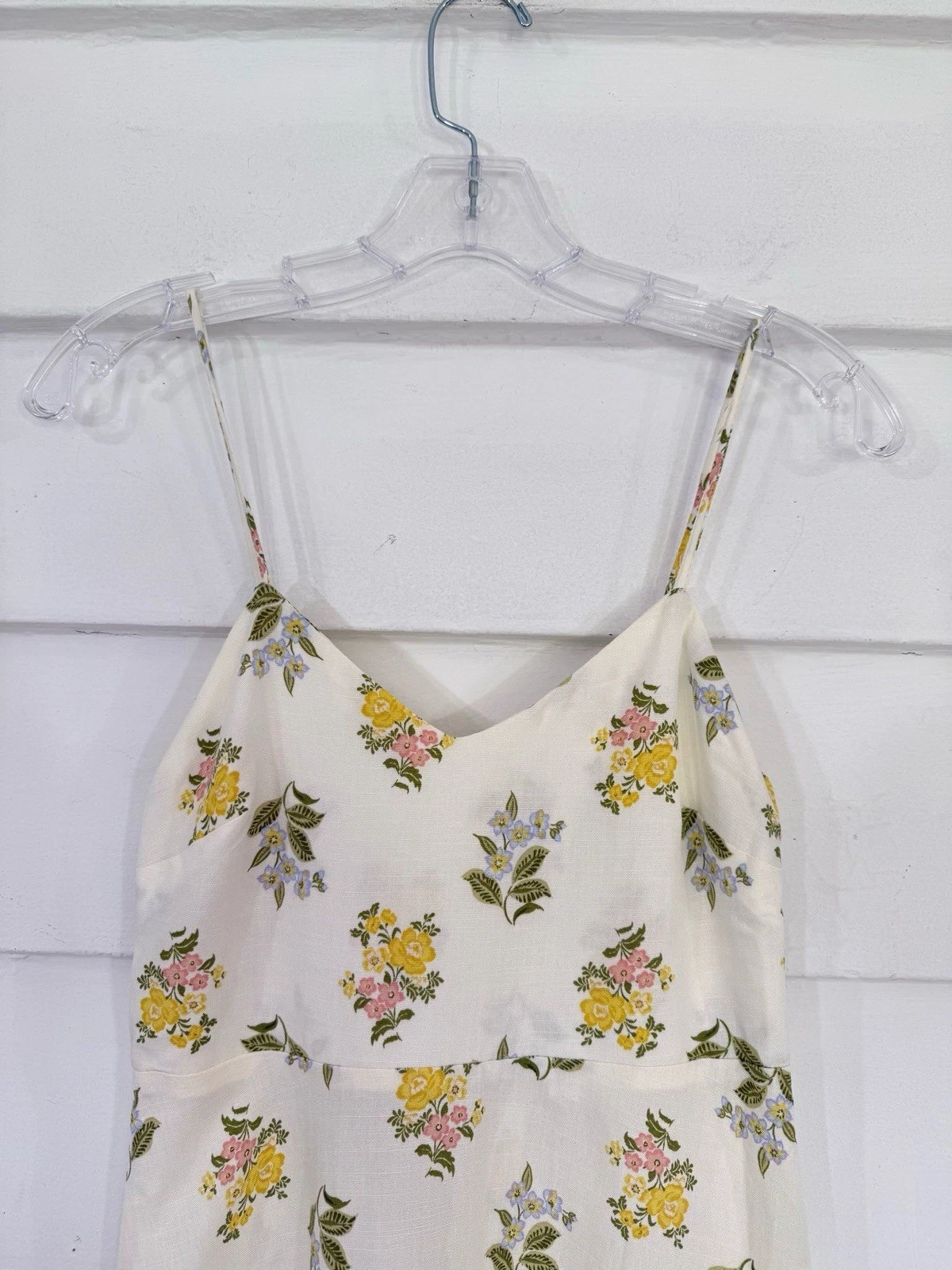 OFF WHITE Abito donna ZARA nuovo stampa floreale midi cotone lino ecrù bianco taglia XS Y1095