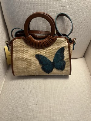 Patricia Nash Beaded Butterfly Raffia Bag