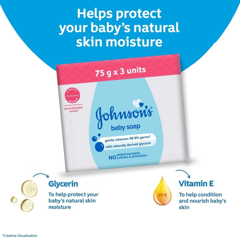 Jabón para bebé Johnson & Johnson 75 g (paquete de 3) Foto 2 de 3