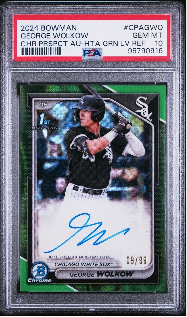 2024 Bowman 1st George Wolkow #/99 Green Lava Refractor Rookie Auto GEM PSA 10