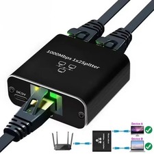 RJ45 Gigabit Ethernet Splitter 1000Mbps LAN Network Internet 1 to 2 Out Adapter