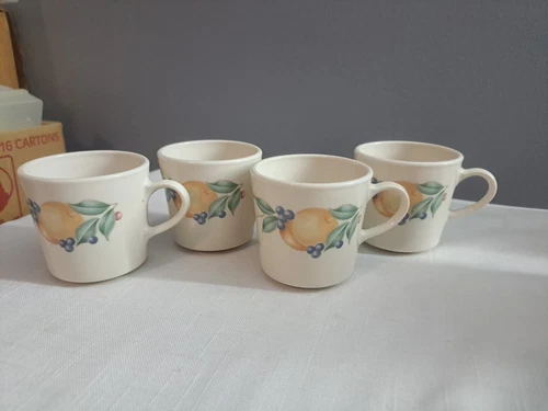 4- Corning Ware Corelle ABUNDANCE Coffee Tea Cups Mugs - Set  vtg Fruit Pattern