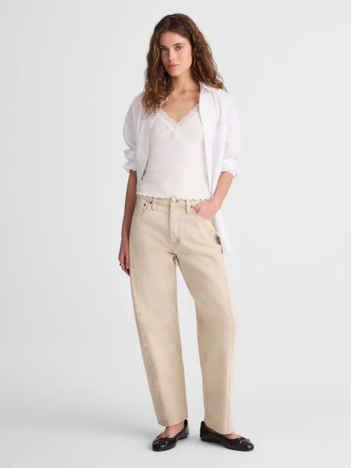 Madewell Pieced Barrel-Leg Jeans Khaki Size 28 NWT