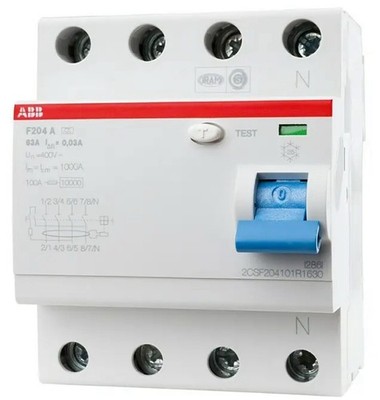 ABB F204A-63/0,03 FI-Schutzschalter,Typ A, 4-polig - 63A (2CSF204101R1630)